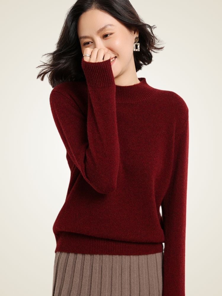 Odalisse - Burgundy Mock Neck Cashmere Sweater | The Cashmere Studio