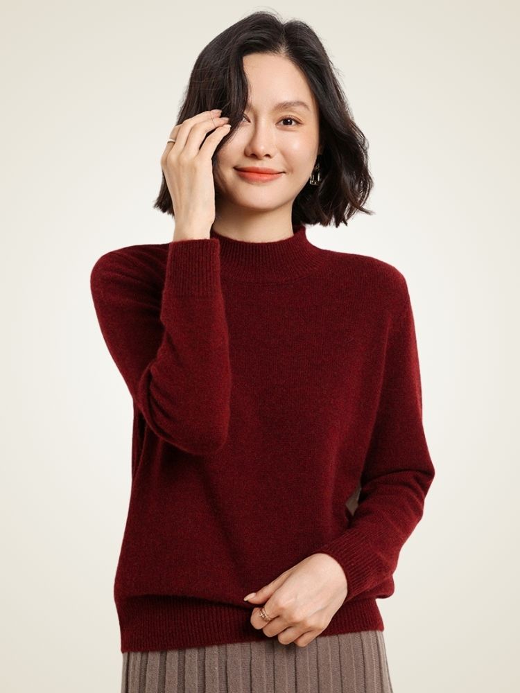 Odalisse - Burgundy Mock Neck Cashmere Sweater | The Cashmere Studio