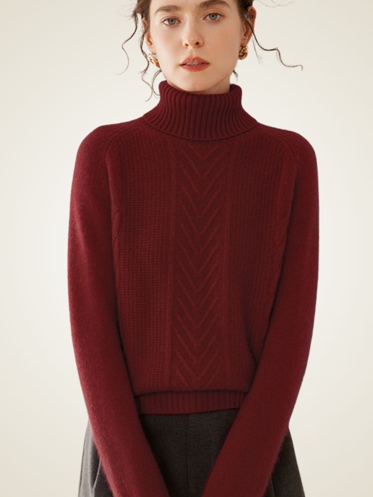 Lucinda - Burgundy Textured Cashmere Turtleneck | The Cashmere Studio