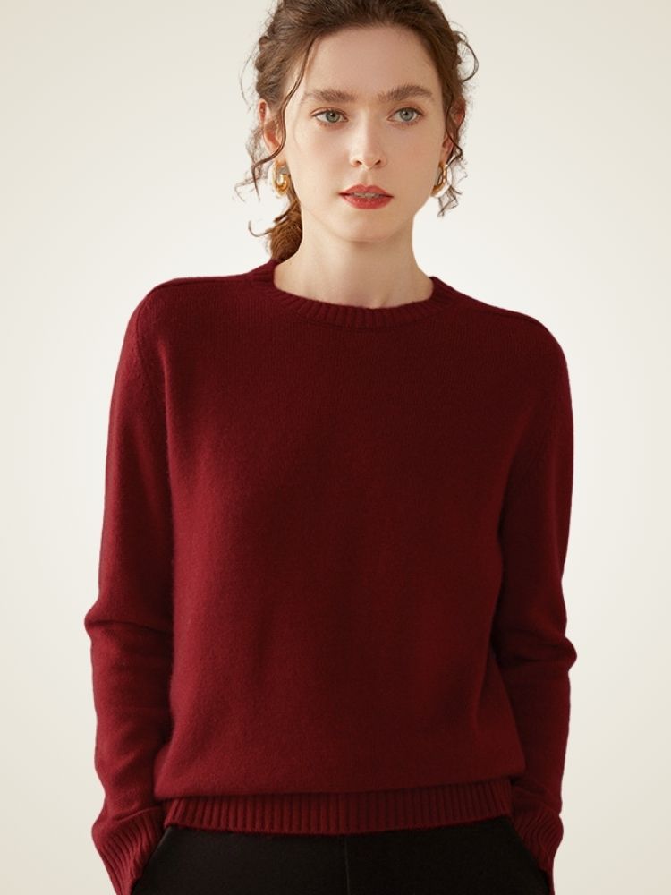 Valienne - Burgundy Crewneck Cashmere Sweater | The Cashmere Studio