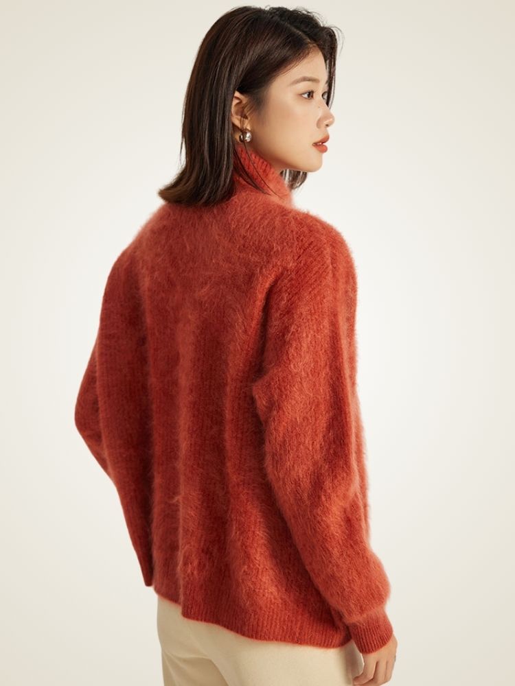 Donna - Burnt Orange Zip-Up Cashmere Sweater | The Cashmere Studio