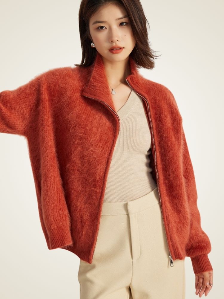 Donna - Burnt Orange Zip-Up Cashmere Sweater | The Cashmere Studio