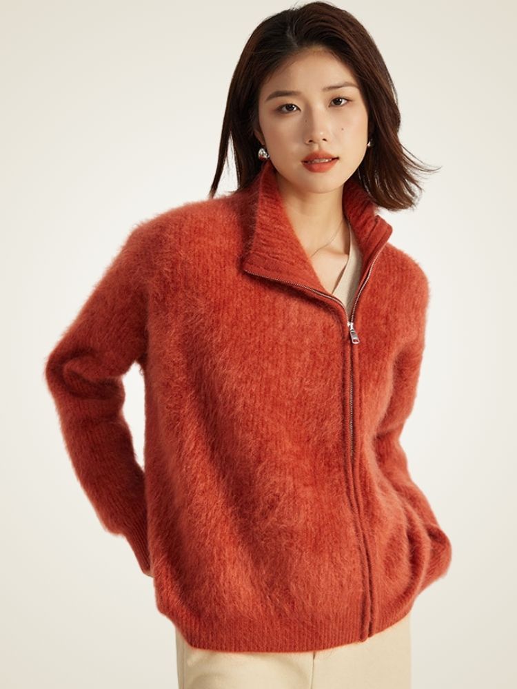 Donna - Burnt Orange Zip-Up Cashmere Sweater | The Cashmere Studio