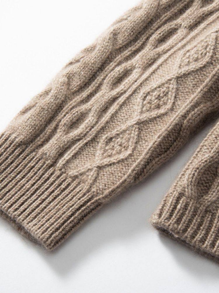 Azelis - Camel Cable-Knit Cashmere Cardigan | The Cashmere Studio