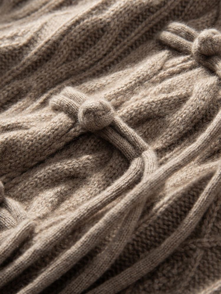 Azelis - Camel Cable-Knit Cashmere Cardigan | The Cashmere Studio