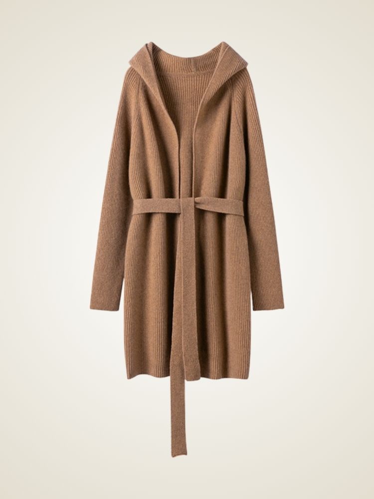 Alura - Camel Long Cashmere Cardigan | The Cashmere Studio