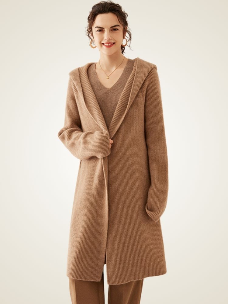 Alura - Camel Long Cashmere Cardigan | The Cashmere Studio