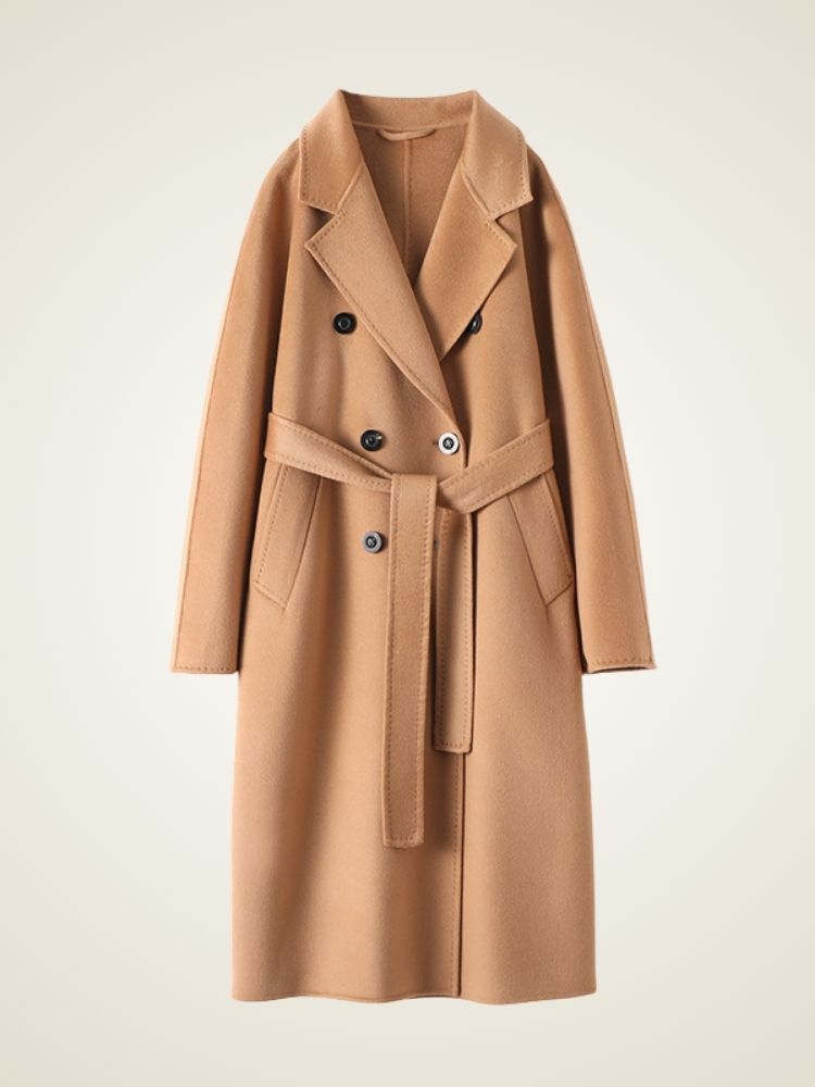 Ayana - Camel Double-Breasted Cashmere Coat | The Cashmere Studio