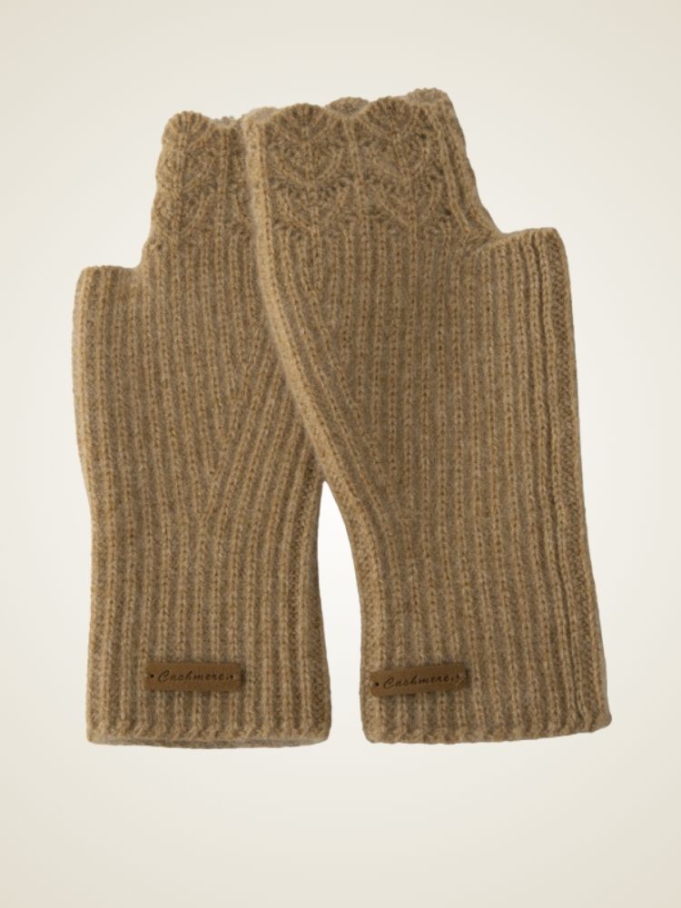 Merida - Camel Beige Cashmere Fingerless Gloves | The Cashmere Studio