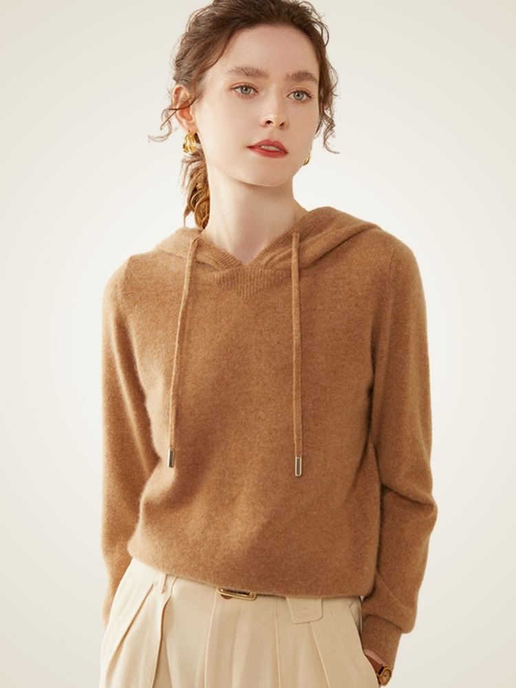 Arietta - Camel Cashmere Lounge Hoodie | The Cashmere Studio