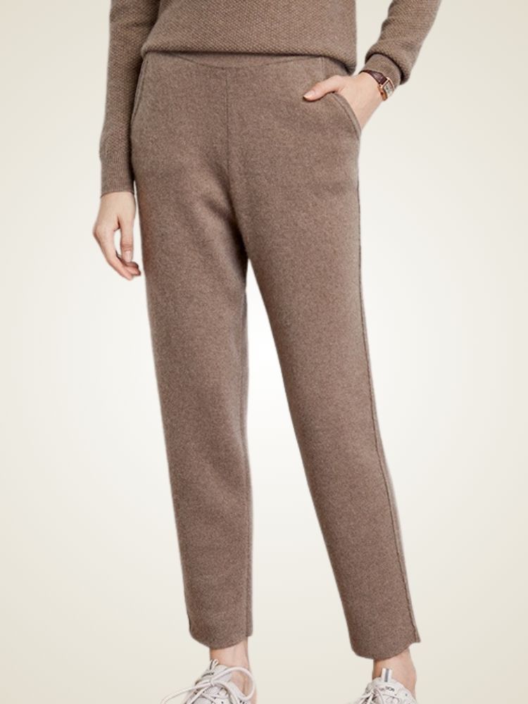 Clelia - Camel Tapered Cashmere Pants | The Cashmere Studio