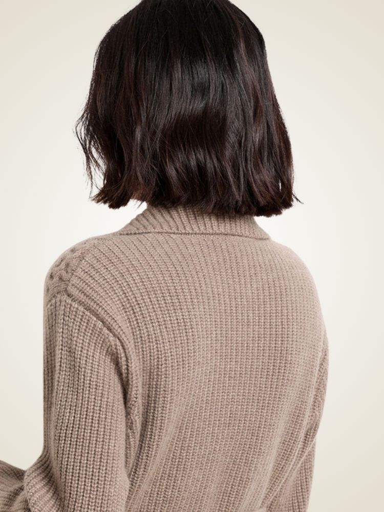 Elda - Camel Belted Cashmere Cardigan | The Cashmere Studio