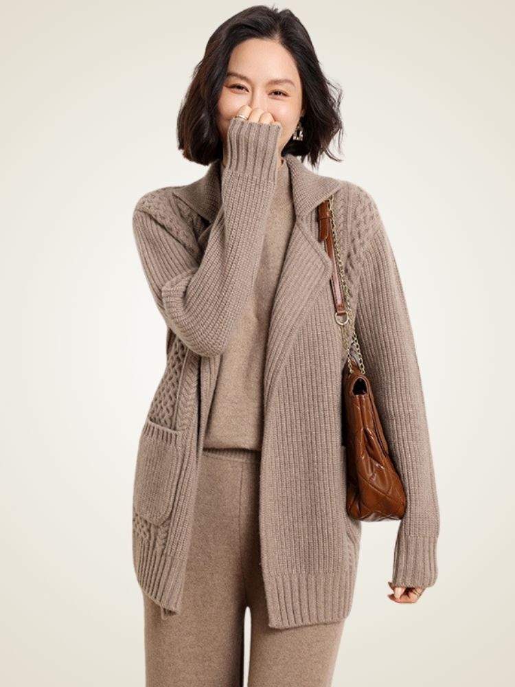 Elda - Camel Belted Cashmere Cardigan | The Cashmere Studio