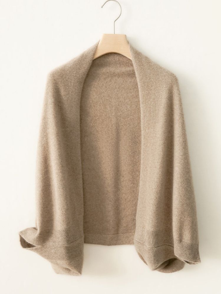 Alara - Camel Cashmere Shawl Cardigan | The Cashmere Studio