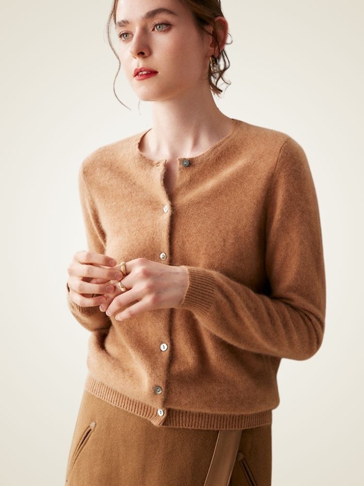 Lyn - Camel Pure Cashmere Cardigan | The Cashmere Studio