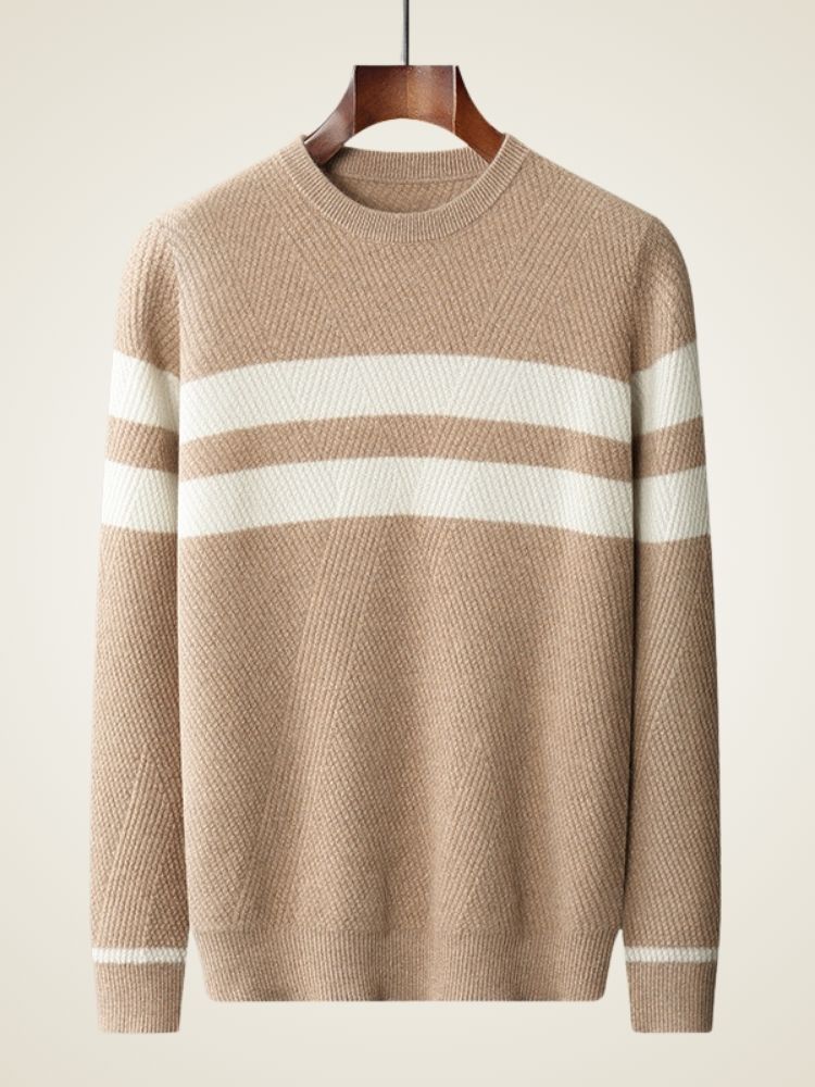 Lane - Camel Striped Cashmere Sweater | The Cashmere Studio