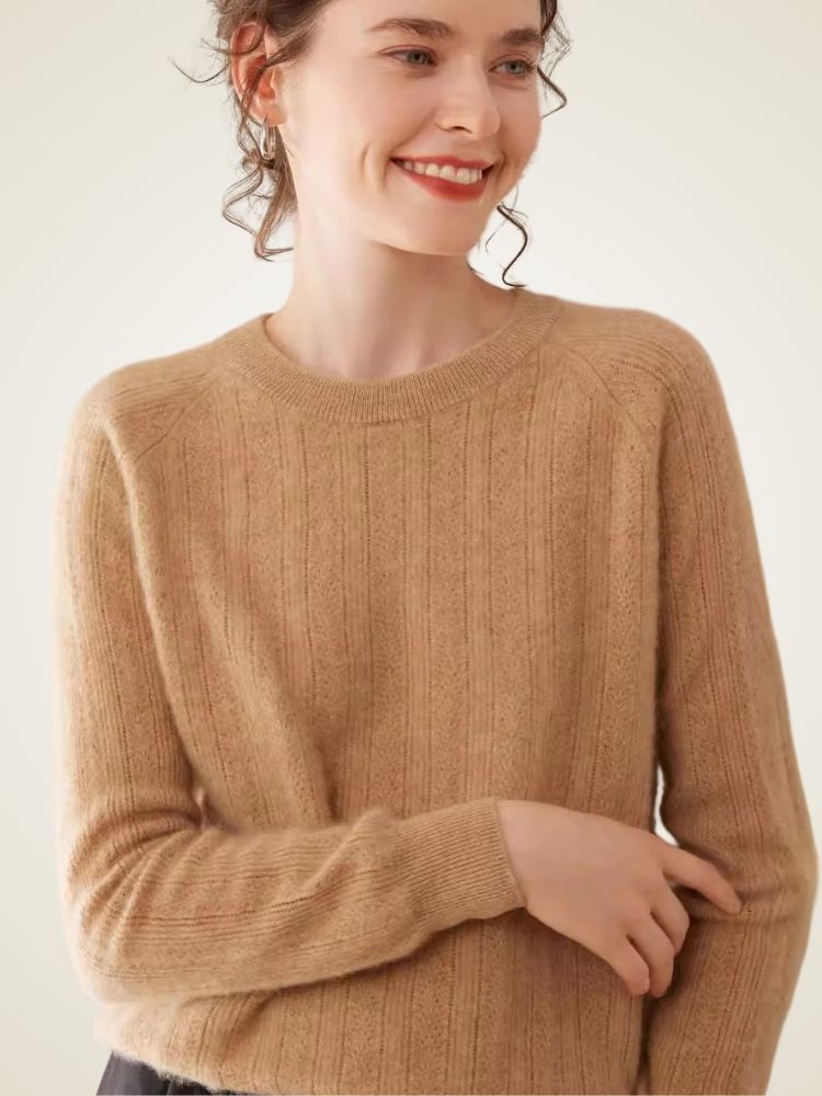 Larie - Camel Ribbed Cashmere Sweater | The Cashmere Studio