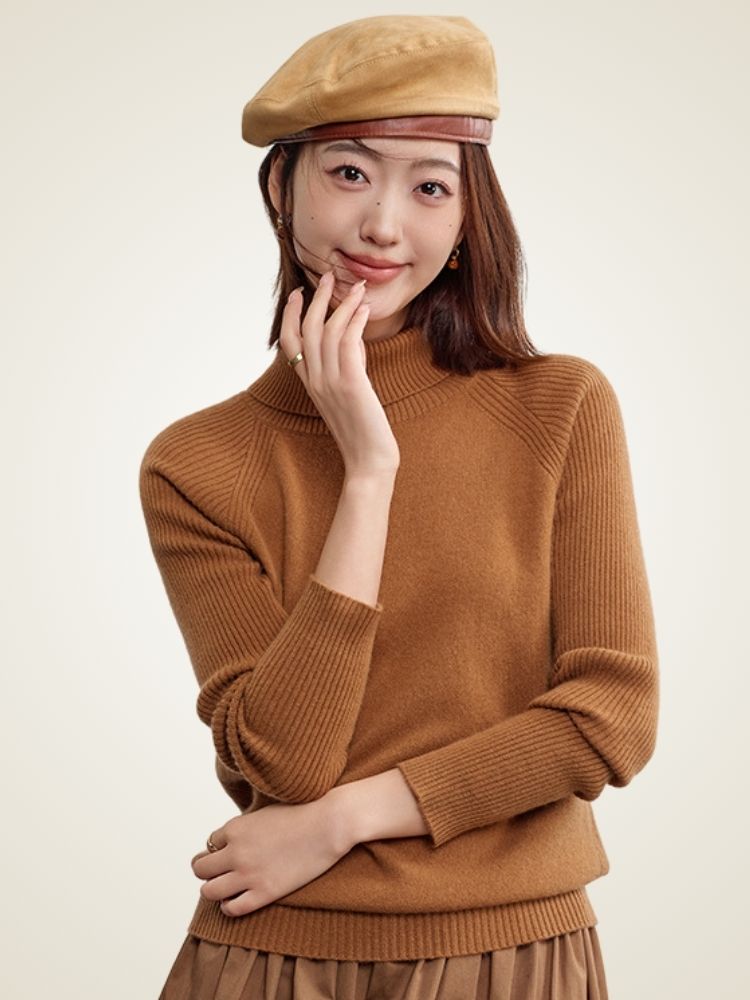 Keeley - Camel Ribbed Cashmere Turtleneck | The Cashmere Studio
