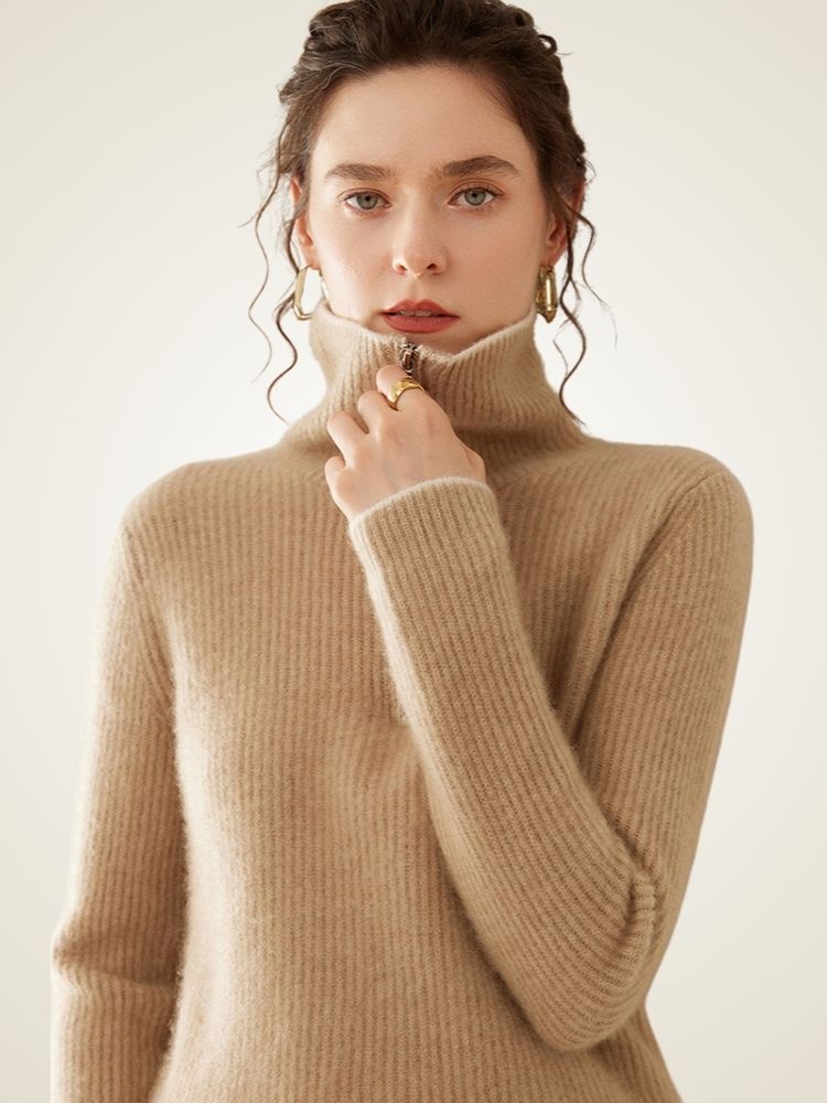 Opal - Camel Half-Zip Cashmere Sweater | The Cashmere Studio