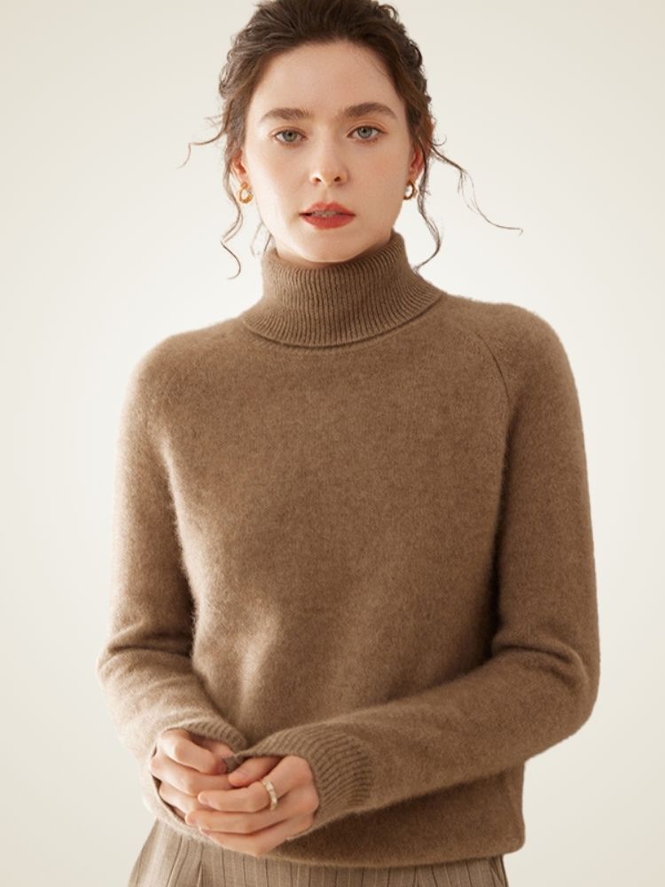 Lysandra - Camel Classic Cashmere Turtleneck | The Cashmere Studio