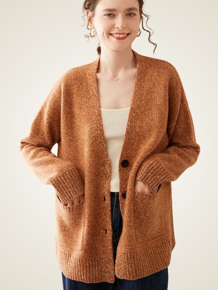 Miris - Camel Textured Knit Cashmere Cardigan | The Cashmere Studio