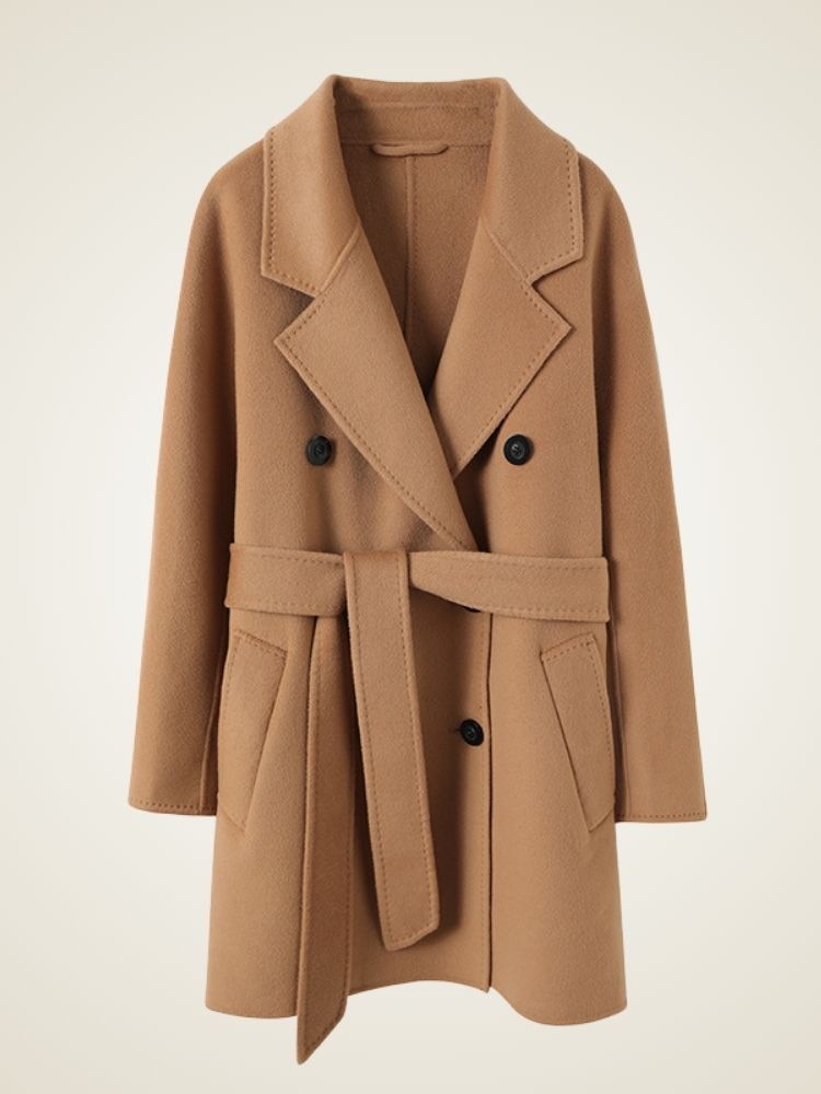 Delara - Camel Double-Breasted Cashmere Coat | The Cashmere Studio
