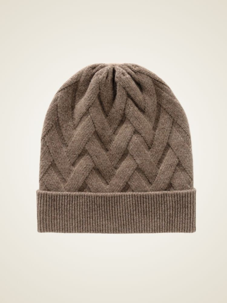 Alinda - Camel Textured Cashmere Beanie | The Cashmere Studio