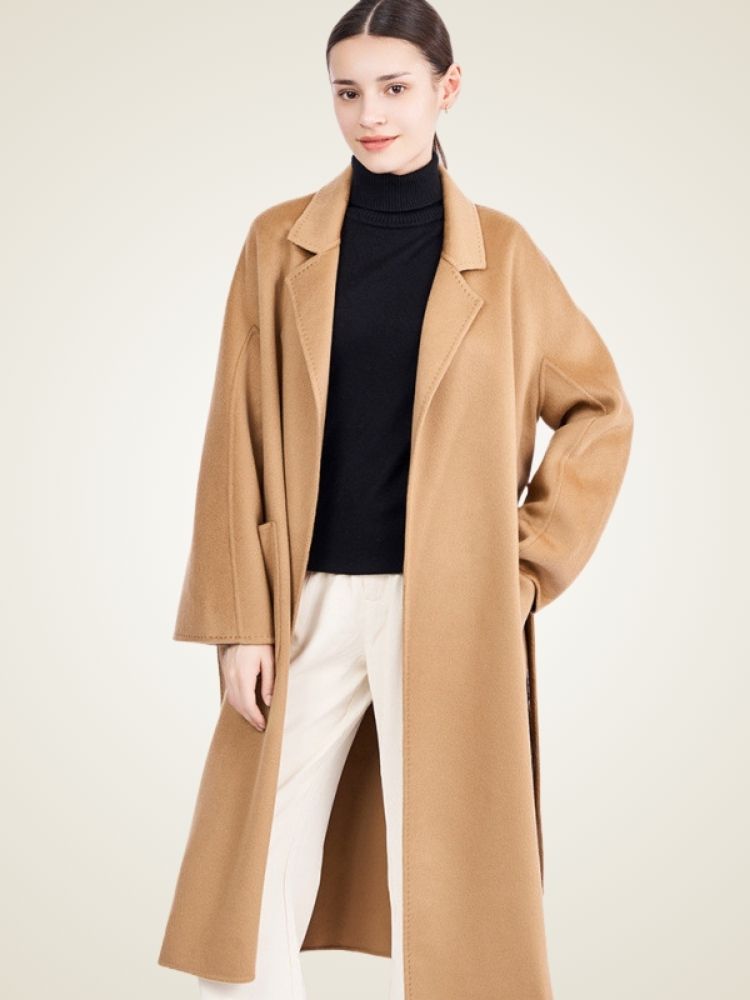 Sofia - Camel Long Cashmere Coat | The Cashmere Studio