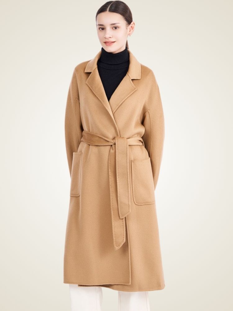 Sofia - Camel Long Cashmere Coat | The Cashmere Studio