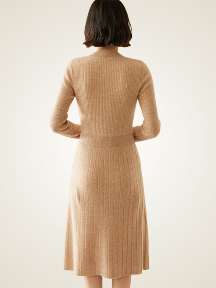 Tallis - Camel Ribbed Cashmere Midi Dress | The Cashmere Studio