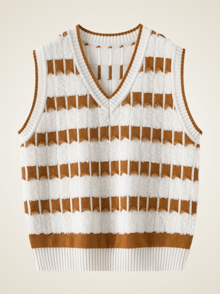 Astra - Camel Striped Cashmere Vest | The Cashmere Studio