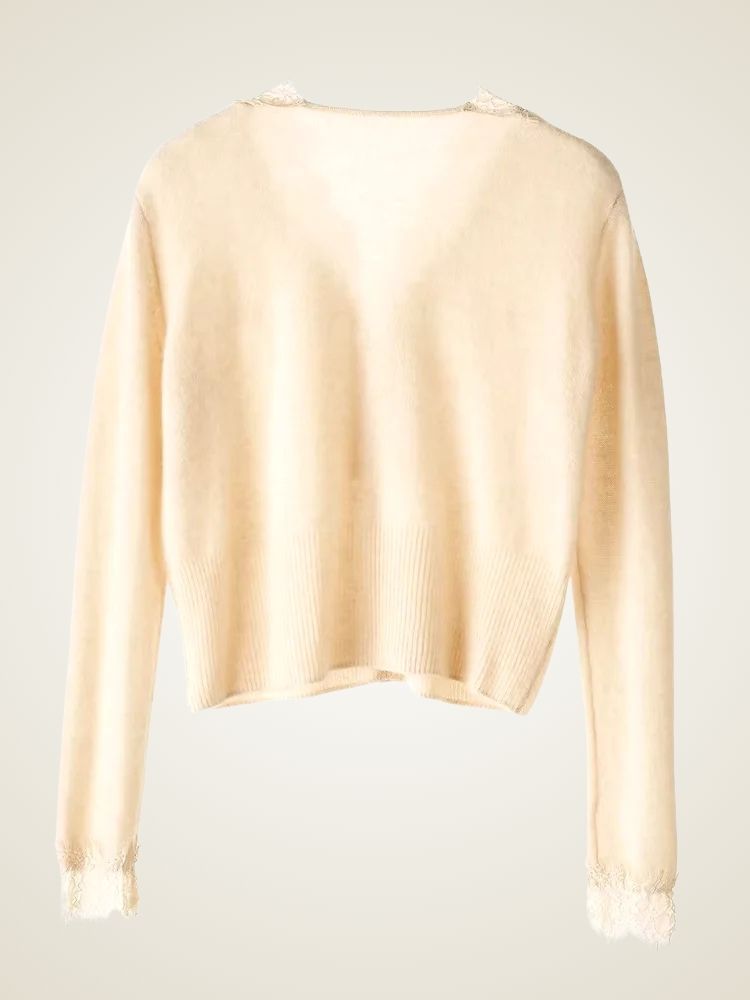 Brooke - Beige Lace Collar Cashmere Cardigan | The Cashmere Studio