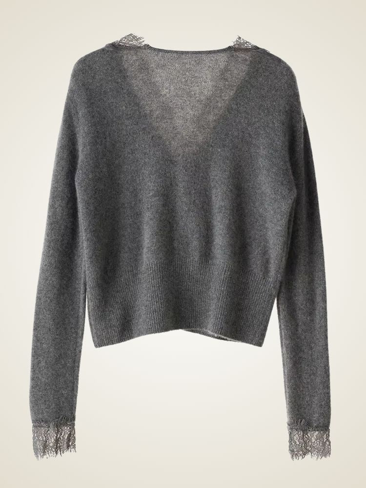 Brooke - Gray Lace Collar Cashmere Cardigan | The Cashmere Studio