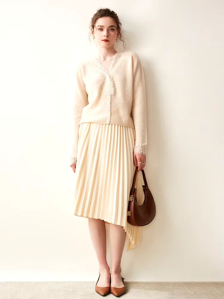 Brooke - Beige Lace Collar Cashmere Cardigan | The Cashmere Studio