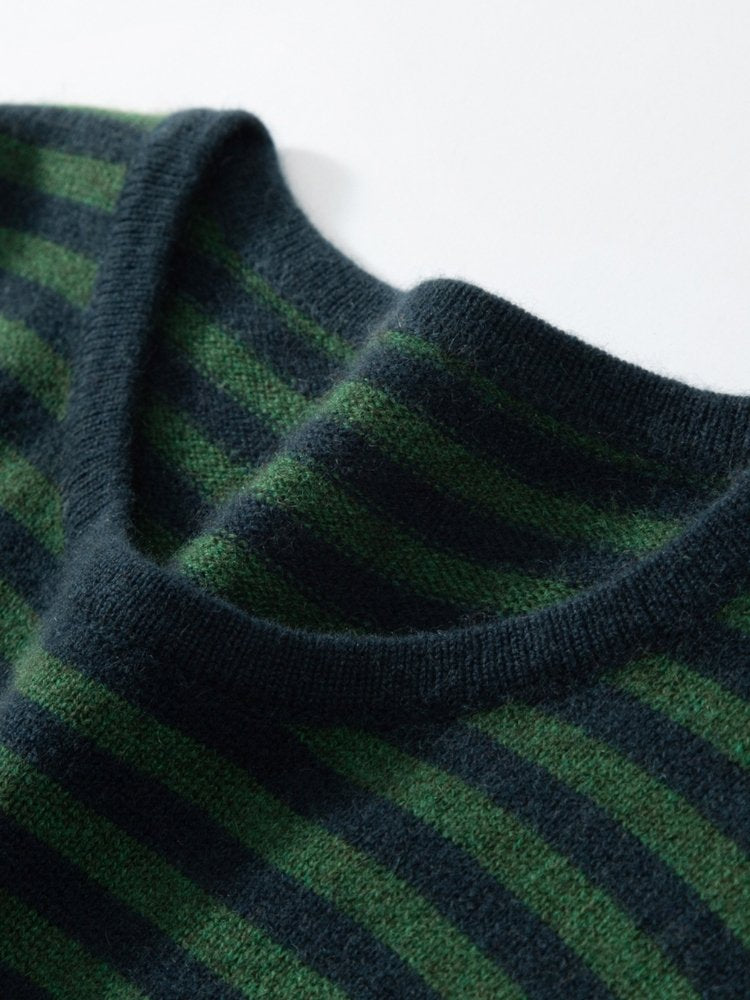 Lioraen - Green Striped Cashmere Dress | The Cashmere Studio