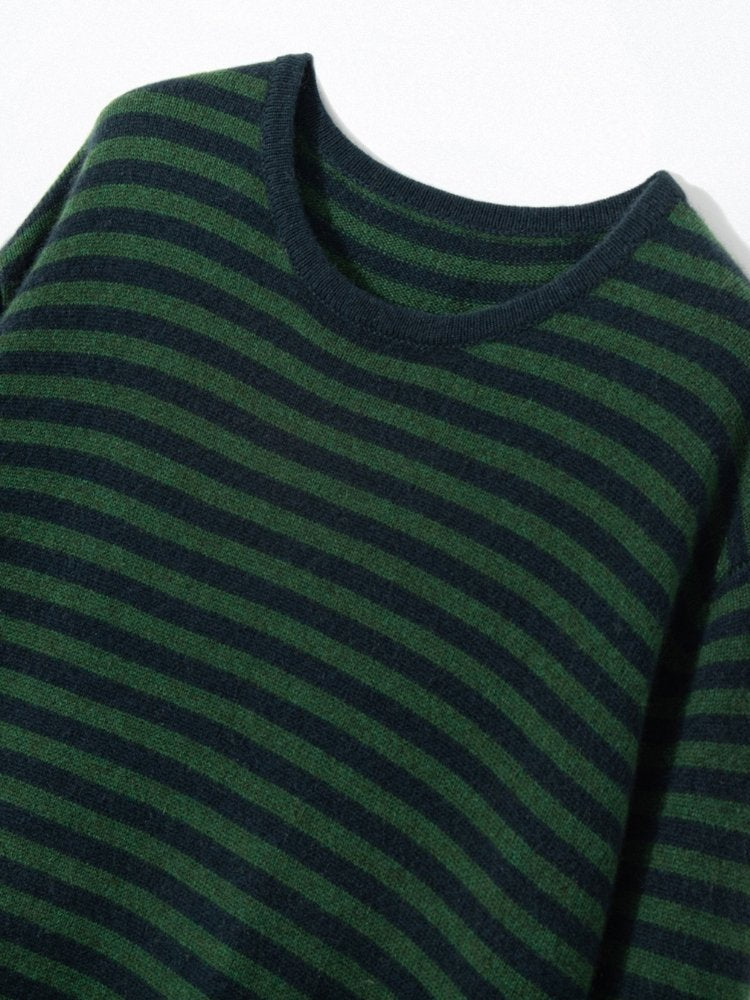 Lioraen - Green Striped Cashmere Dress | The Cashmere Studio