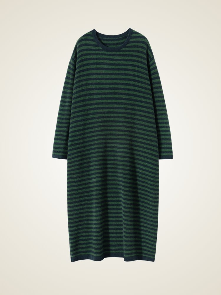 Lioraen - Green Striped Cashmere Dress | The Cashmere Studio