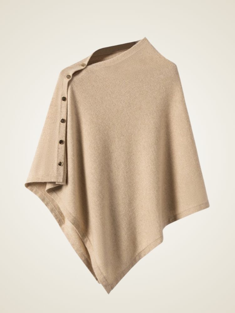 Asta - Beige Buttoned Cashmere Poncho | The Cashmere Studio