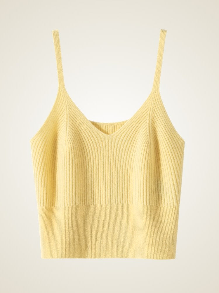 Vaessia - Light Yellow Ribbed Cashmere Top | The Cashmere Studio