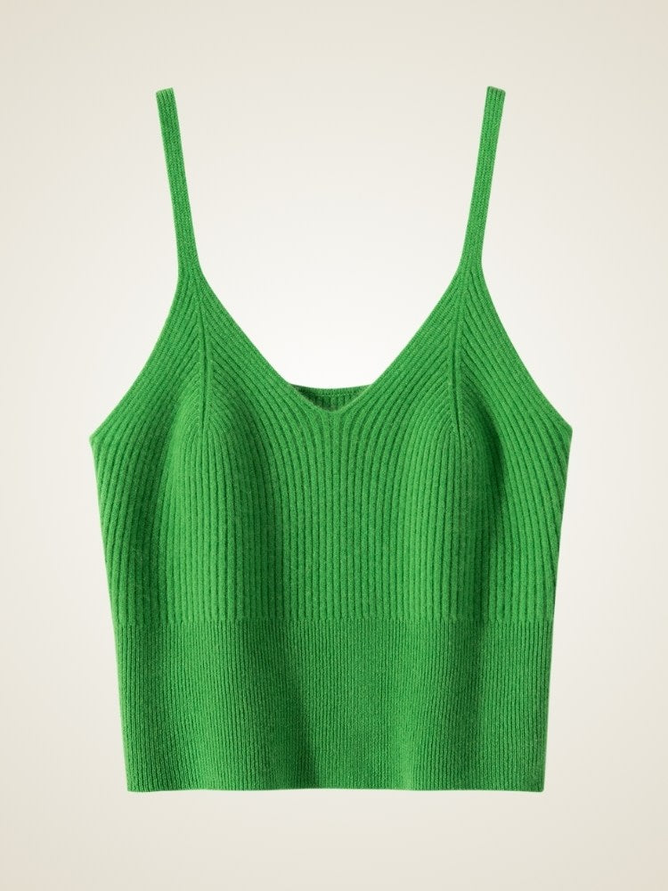 Vaessia - Green Ribbed Cashmere Top | The Cashmere Studio
