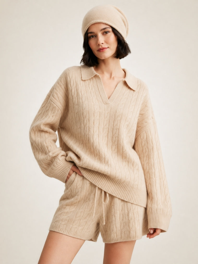 Corinna - Beige Cashmere Set | The Cashmere Studio