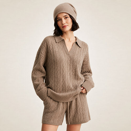 Corinna - Taupe Cashmere Set | The Cashmere Studio
