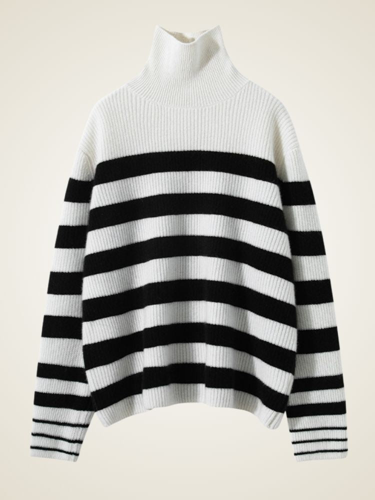 Kyla - Striped Cashmere Turtleneck | The Cashmere Studio