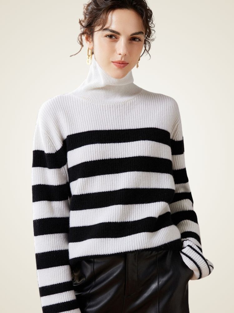 Kyla - Striped Cashmere Turtleneck | The Cashmere Studio