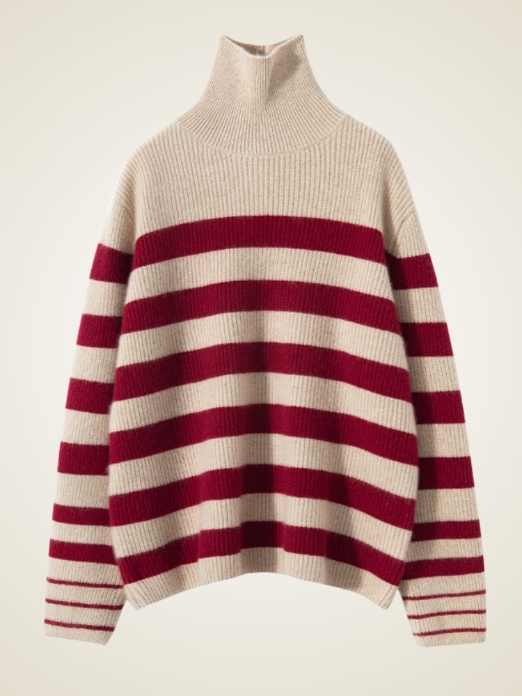Kyla - Cream Striped Cashmere Turtleneck | The Cashmere Studio