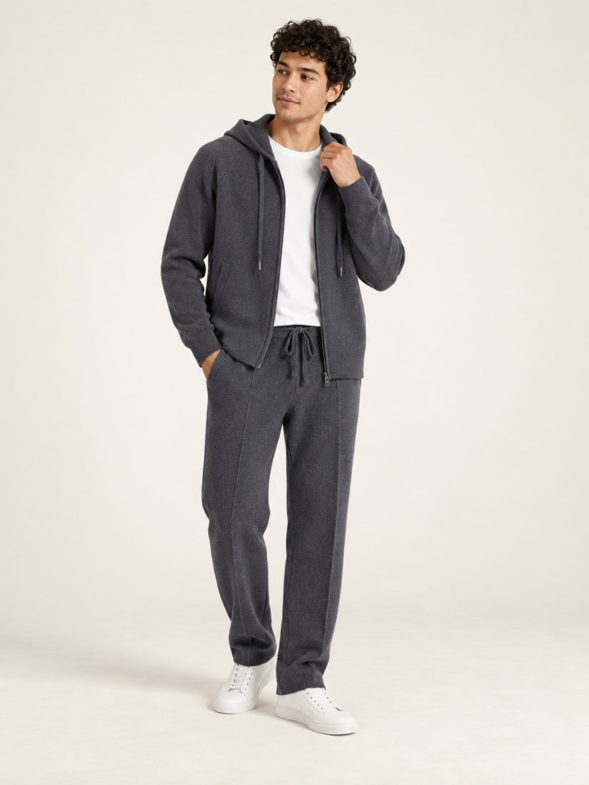 Darel — Dark Gray Hooded Zip-Up Cashmere Set | The Cashmere Studio