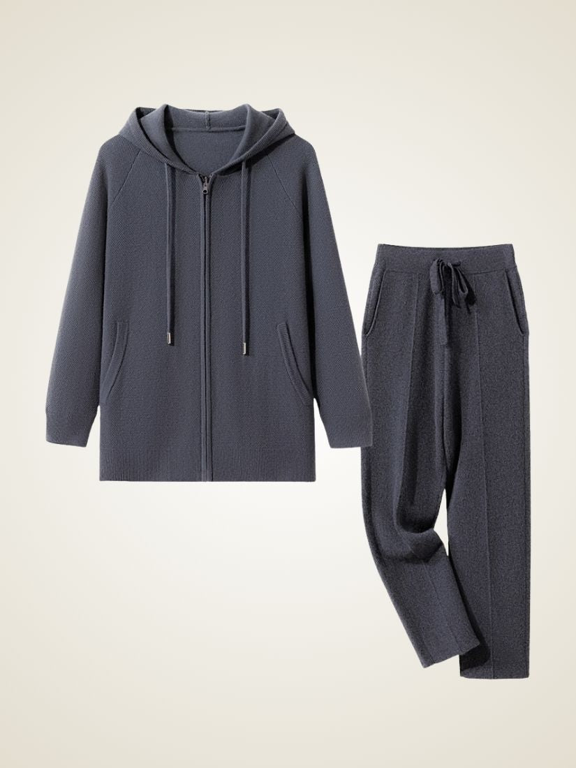 Darel — Dark Gray Hooded Zip-Up Cashmere Set | The Cashmere Studio