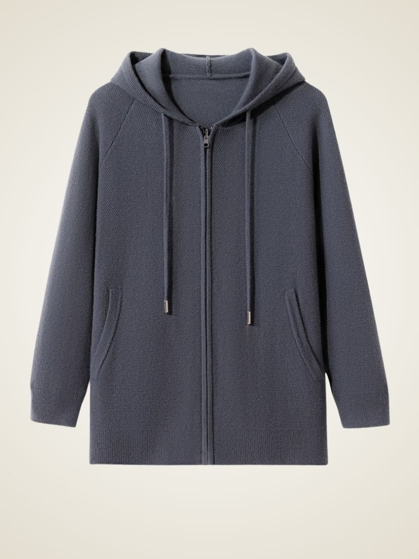 Darel — Dark Gray Hooded Zip-Up Cashmere Set | The Cashmere Studio