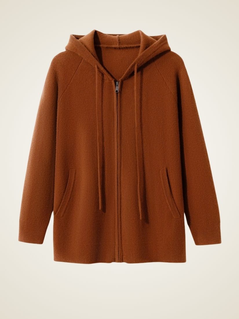 Darel — Dark Caramel Hooded Zip-Up Cashmere Set | The Cashmere Studio