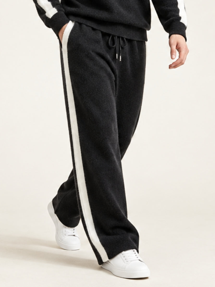 Darien — Black Side-Stripe Cashmere Pants | The Cashmere Studio